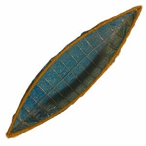 Wire Blue + Gold Beaded Canoe Basket Centerpiece Decor